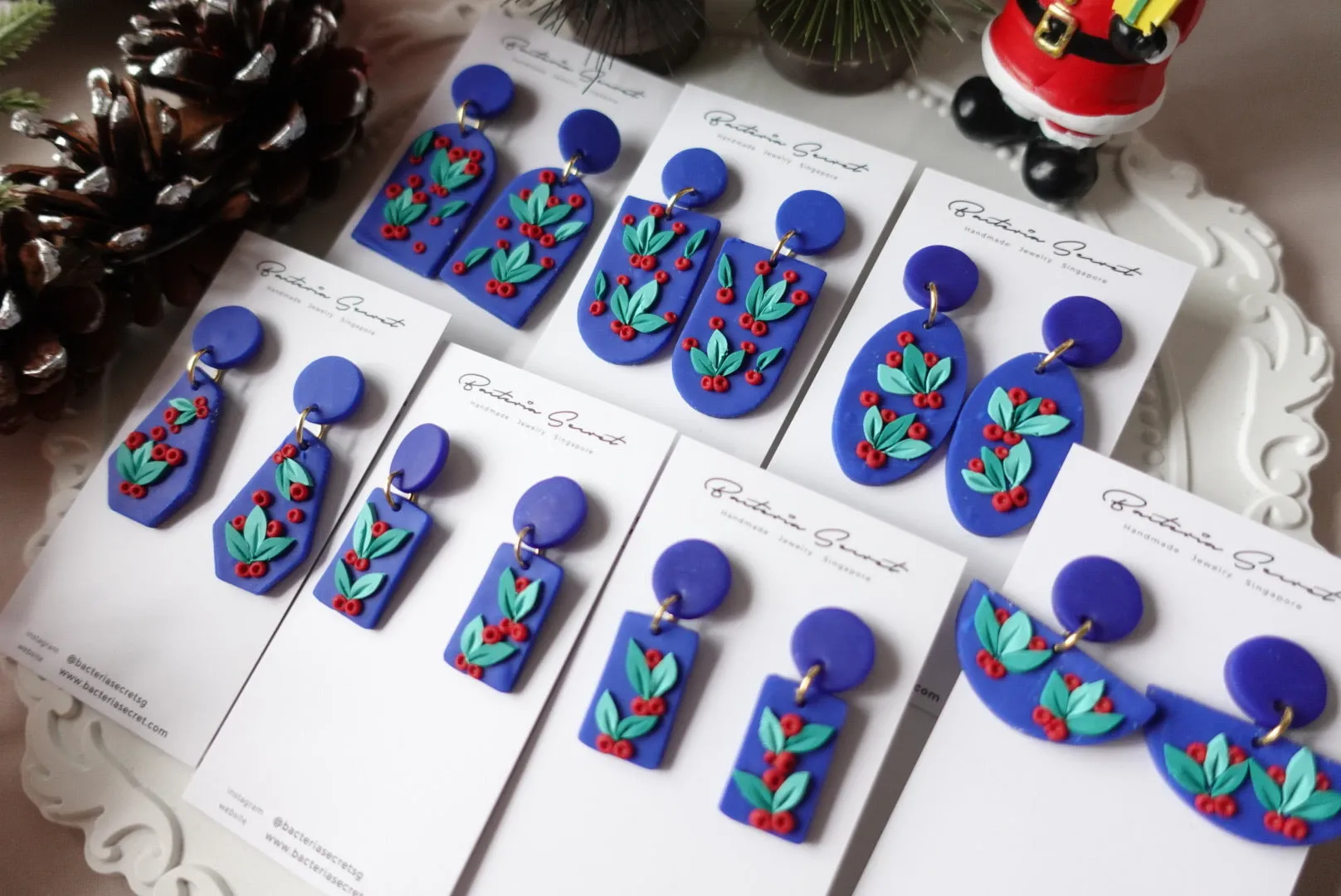 Blue Christmas Clay Earrings 1