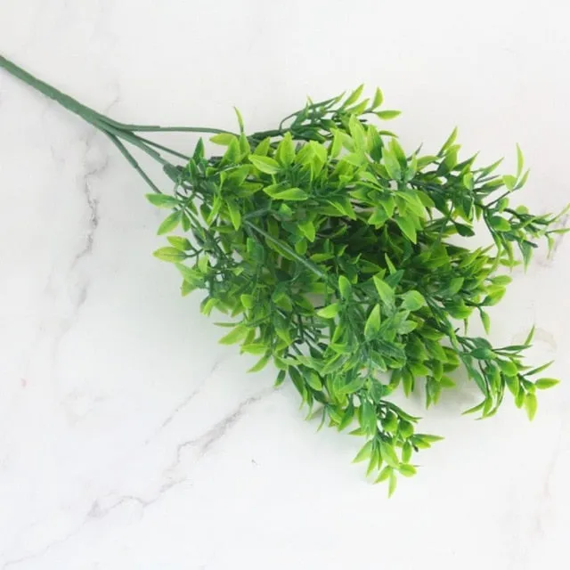Grass Plastic Ferns Green Leaves Fake Flower