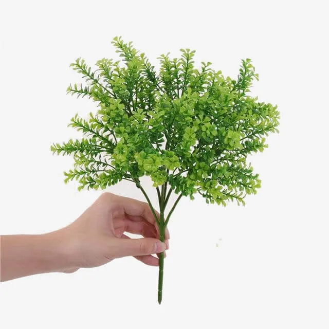Grass Plastic Ferns Green Leaves Fake Flower