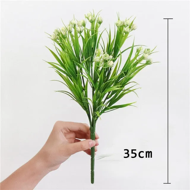 Grass Plastic Ferns Green Leaves Fake Flower