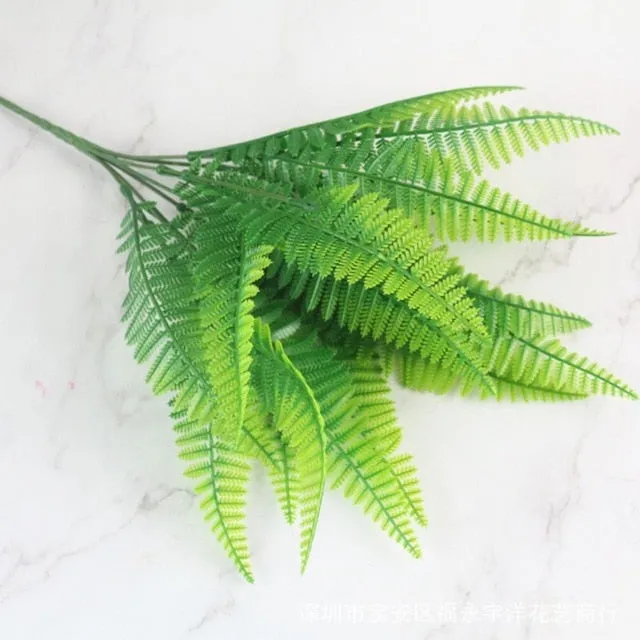 Grass Plastic Ferns Green Leaves Fake Flower