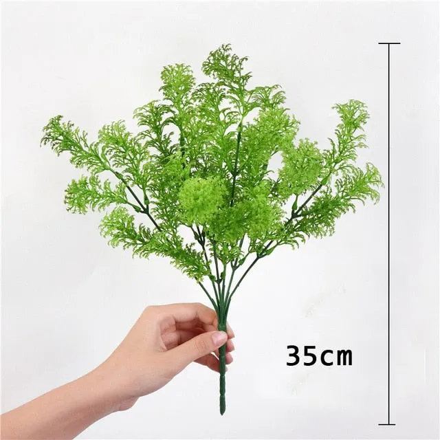 Grass Plastic Ferns Green Leaves Fake Flower
