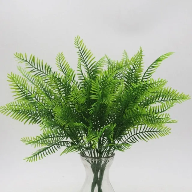 Grass Plastic Ferns Green Leaves Fake Flower