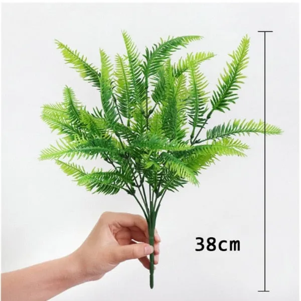 Grass Plastic Ferns Green Leaves Fake Flower