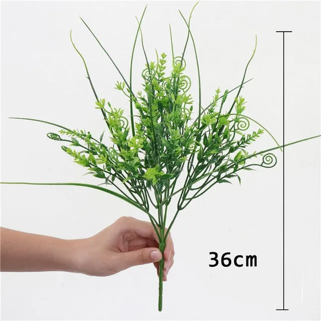 Grass Plastic Ferns Green Leaves Fake Flower