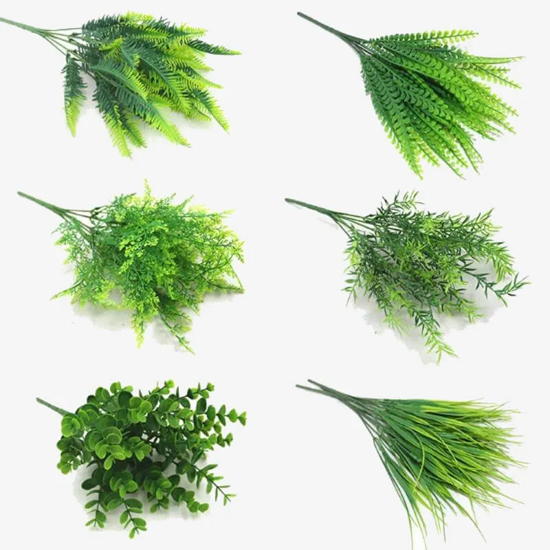 Grass Plastic Ferns Green Leaves Fake Flower