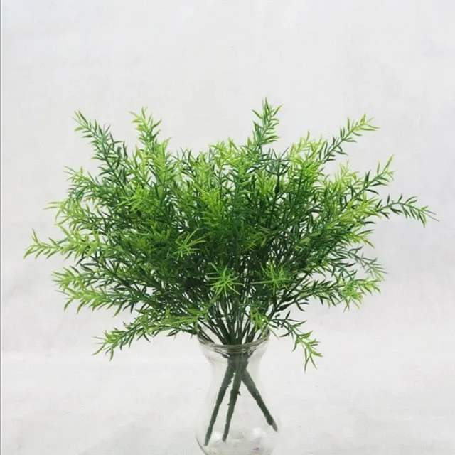 Grass Plastic Ferns Green Leaves Fake Flower